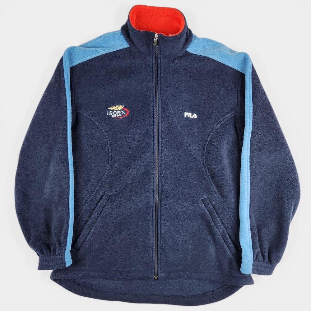 Vintage US Open Fleece Jacket Mens Medium Blue Full Zip Tennis Fila 2002